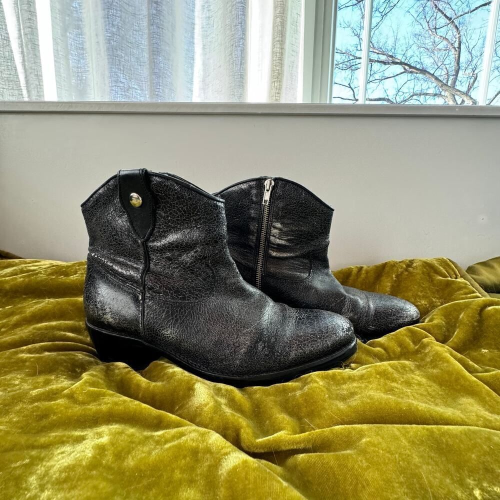 NOAT Cowboy Ankle Boots Metallic Black Silver, US 10